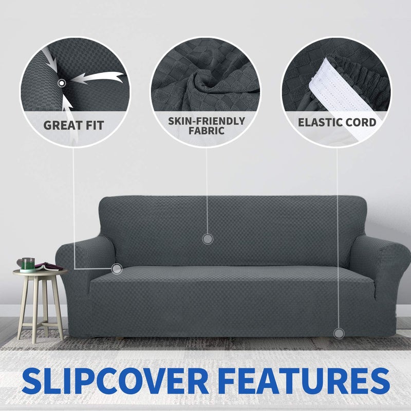 ZNSAYOTX 1 Piece Jacquard Couch Covers for 3 Cushion Couch High Stretch Sofa Cover for Pets Dogs Anti Slip Extra Large Sofa Slipcovers Furniture Protector (XL Sofa, Dark Grey) - Image 3
